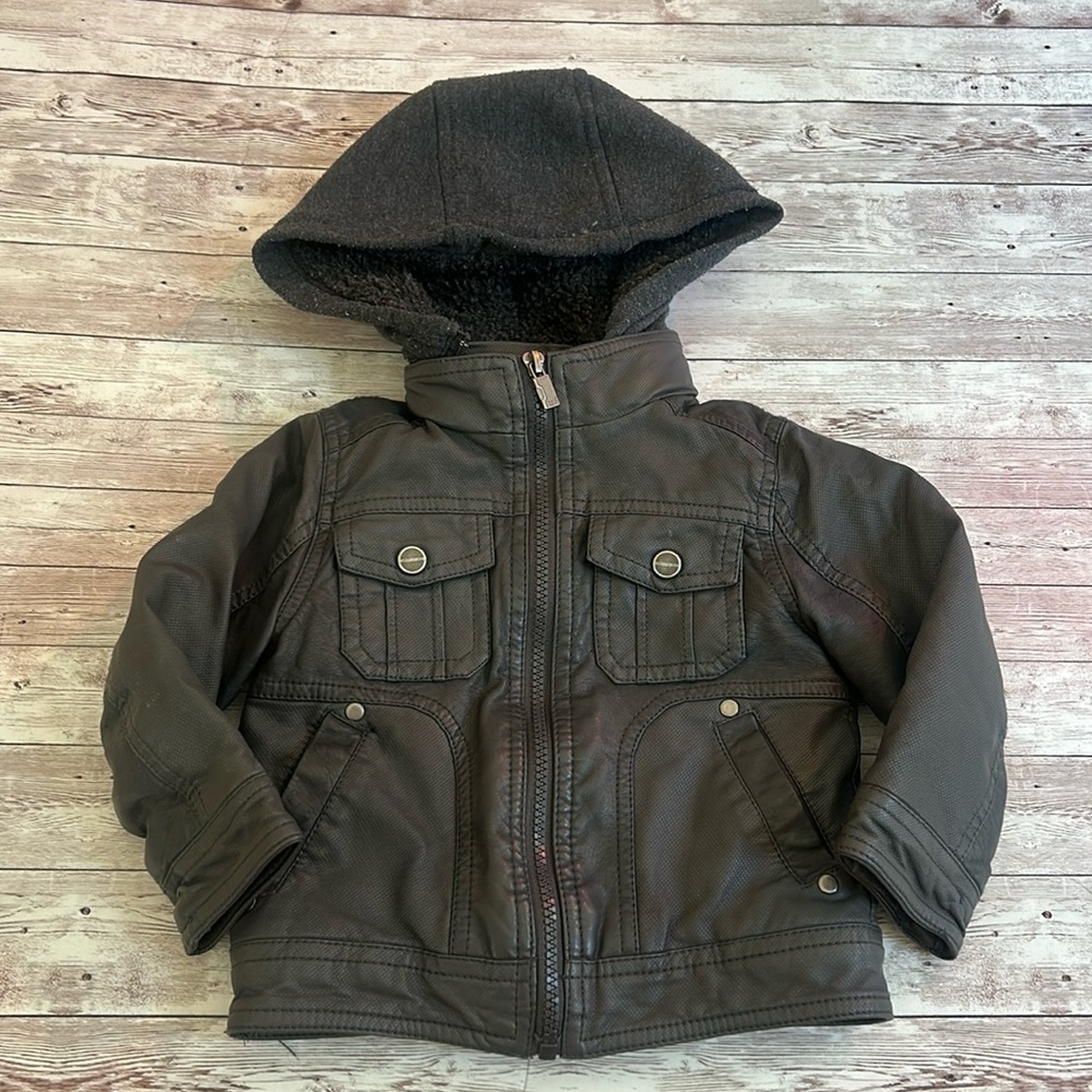 Urban Republic Toddler Boys Grey Faux Leather Hooded Combo Jacket